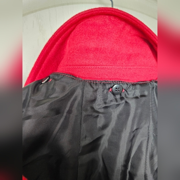 INTL DETAILS Womens RED Double Breasted Pea Coat MEDIUM Removable Hood - Picture 7 of 11